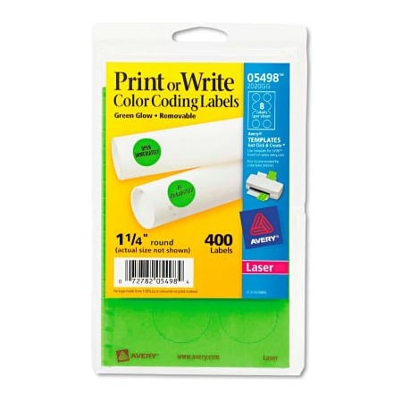 Avery Avery Print or Write Removable Color-Coding Labels, 1-1/4" Dia, Neon Green, 400/Pack 5498